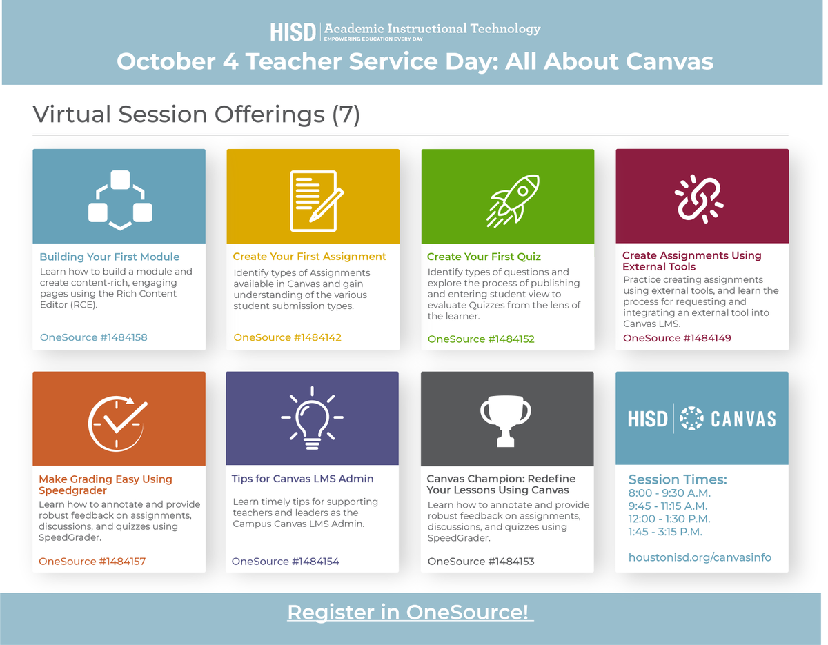 Who 🦉 in @TeamHISD has signed up for the upcoming #FallPD 🍂 Day on October 4th? Are you in 1️⃣ or more of our #HISDCanvas sessions? Check out our list here: bit.ly/3dQRKlZ or go to houstonisd.org/Canvasinfo TODAY!