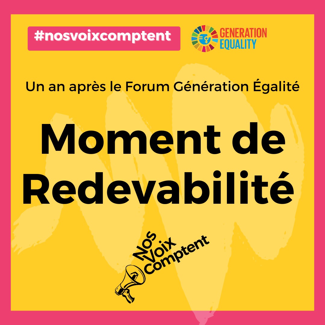 EmrianeG's tweet photo. Nous démarrons la campagne digitale en rappelant que les promesses du processus Génération Égalité ont été audacieuses et les efforts pour réaliser ces promesses devraient également être audacieuses. Rejoignez la mobilisation des membres du mouvement. 

#NosVoixComptent ! https://t.co/5rsbD4aLu4