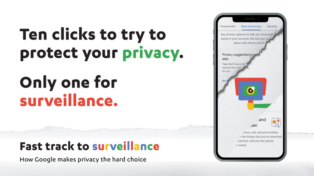 beuc's tweet photo. When you create a @Google account, what you get is surveillance by design. The tech giant is thwarting consumers who want to better protect their privacy &amp; breaching data protection law. Authorities need to stop this #FastTrackToSurveillance! https://t.co/QW62TLPUgi