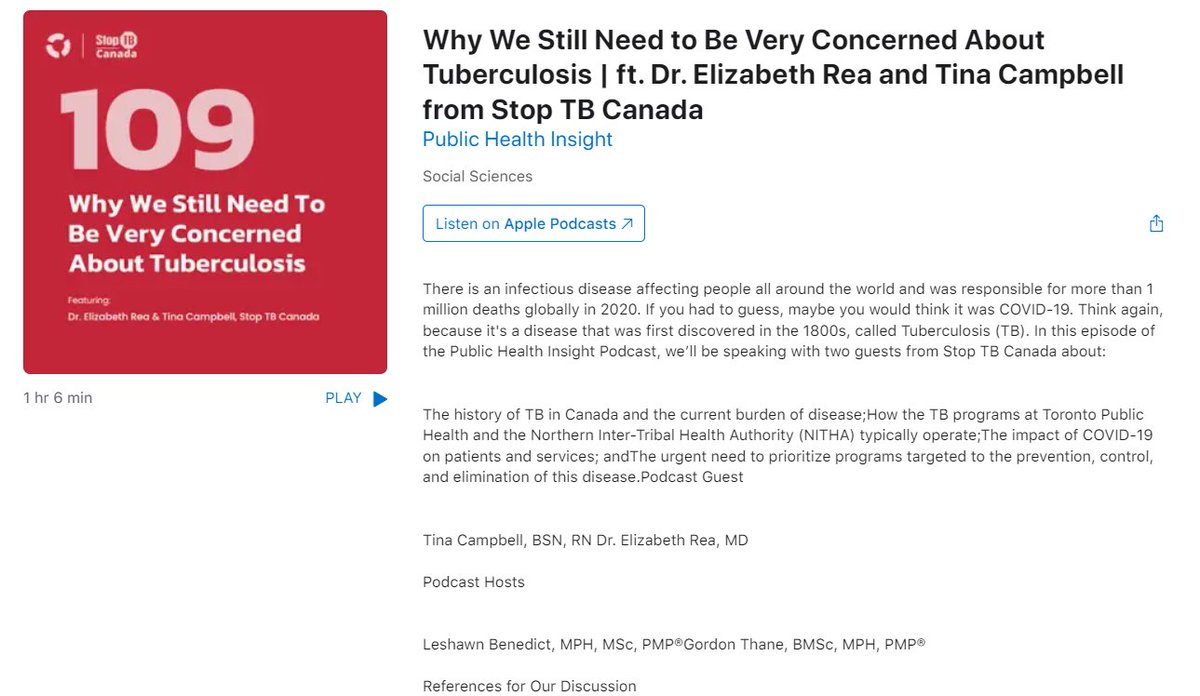 <a href="/StopTBCanada/">Stop TB Canada</a> <a href="/NITHATB306/">Tina Campbell, RN</a> 👏 Thanks for highlighting #EndTB on #TruthAndReconciliationDay2022 ! 
We learned so much from <a href="/NITHATB306/">Tina Campbell, RN</a> in this podcast from earlier this year - worth a listen today!
podcasts.apple.com/us/podcast/why…