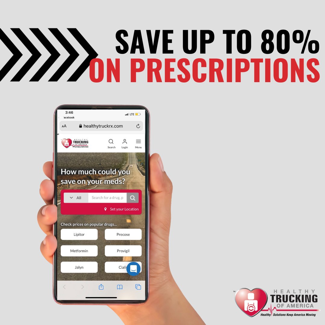 Drivers, download our Pharmacy Discount Program app today &amp; save up to 80% on your prescriptions! You'll also earn rewards as you go. Click the link to download: healthytruckrx.com