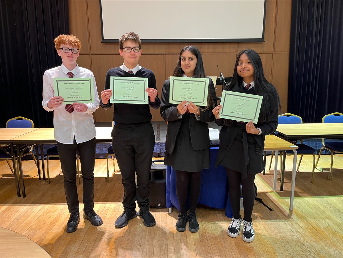 SL_THS_Maths's tweet photo. Huge shout out to our 4 representatives in the SLC Enterprising Maths competition this week as part of #scottishmathsweek
Joe Wheelan, Lucas Craw, Hanna Shahzad and Neha Pillai finished tied 14th. A great day and a great experience.
#thsmathletes https://t.co/MYo8v3IYb0