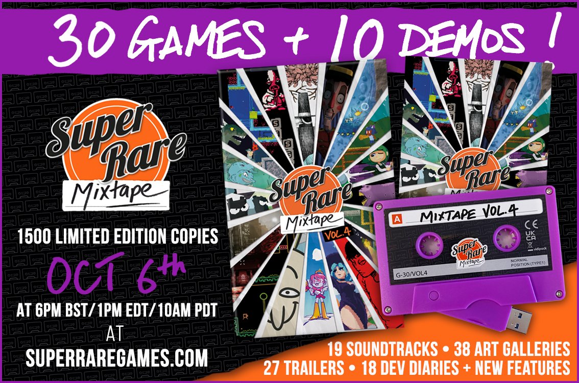 Super Rare Mixtape #4 has been revealed! 🎉And our Ignis Universia: Eternal Sisters Saga DX is there too!💜This is super cool to be part of a physical collection superraregames.com And only limited amount of copies!🎮

#SuperRareGames #indiegames #indiegame #PhysicalCopy