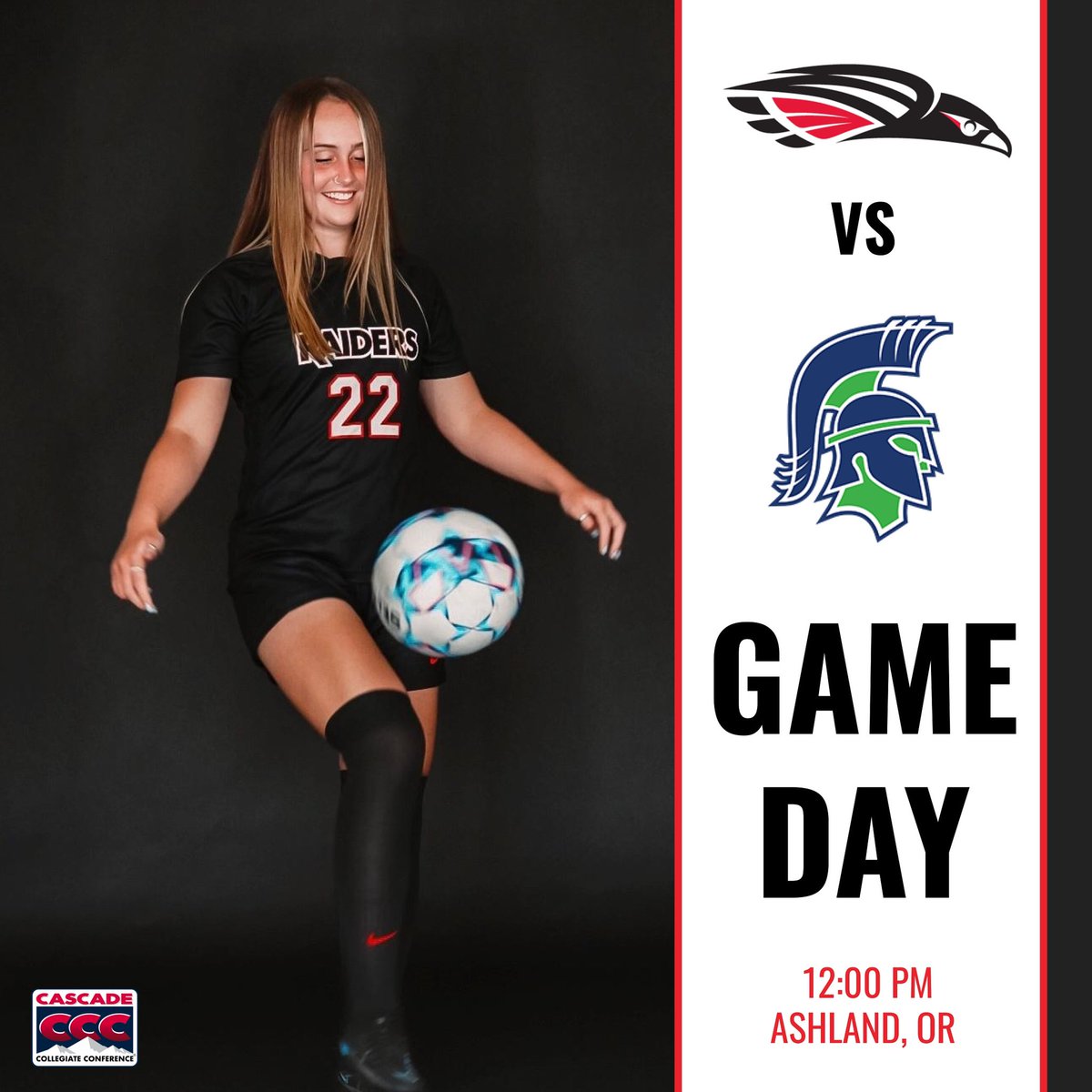 LET’S GO! It’s our first CCC home game of the year! 🔴⚫️⚽️

📍Raider Stadium 
🆚 University of Providence 
⏰ 12:00 PM

#RaiderUp #Resilience
