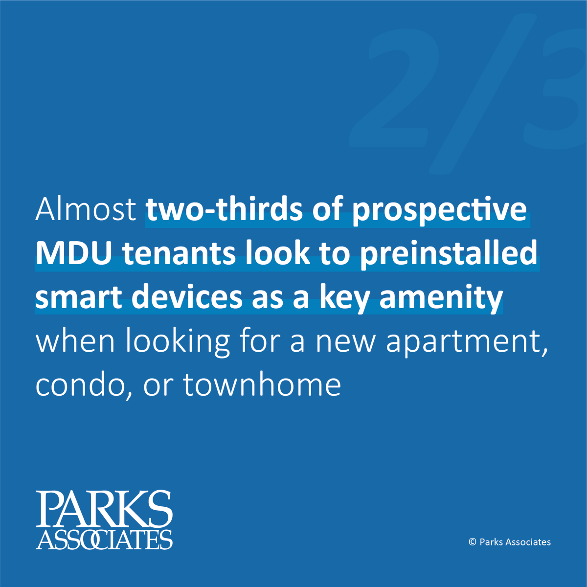 ParksAssociates's tweet photo. .@ParksAssociates’ reports that among prospective #MDU (multi-dwelling unit) tenants, 65% look to #preinstalled smart home #devices as a key #amenity. #multidwelling #smarthomedevices #smartspaces #smarthome #Technology #parksdata #CEDIAExpo2022 #CEDIA #CEDIAExpo https://t.co/hqNYOucJan