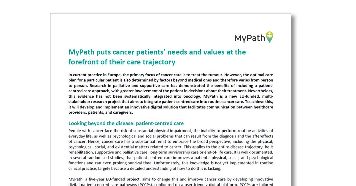 MyPath_EU's tweet photo. 📢  "MyPath puts #cancer patients’ needs and values at the forefront of their care trajectory" – our first press release is out now! 
Read the full article 👇