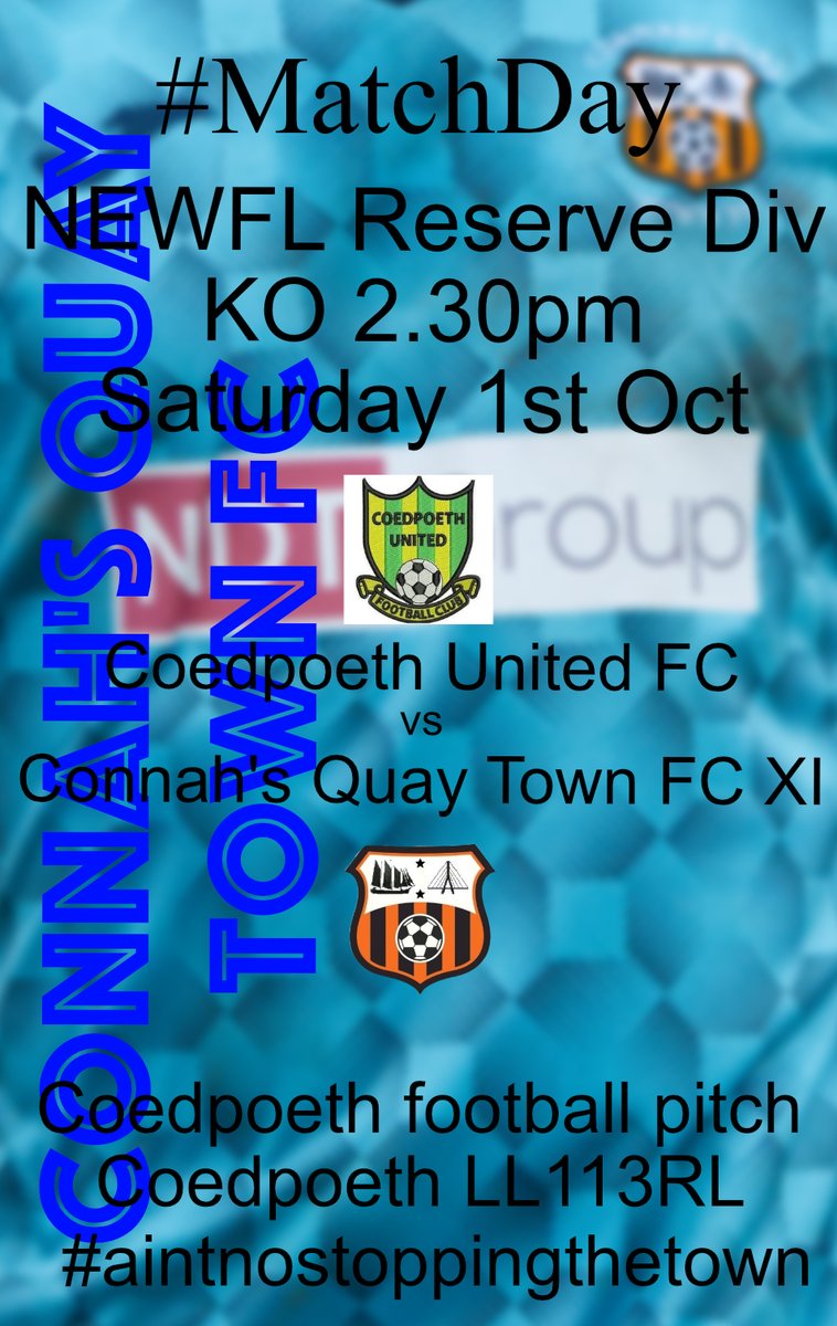 #Matchday
Both CQTFC teams are in action again Saturday. Town travel in a tough FAW amateur trophy clash at Saltney Town. While Town XI travel to Coedpoeth in the league. Good luck lads, enjoy it.
#KeepTalking