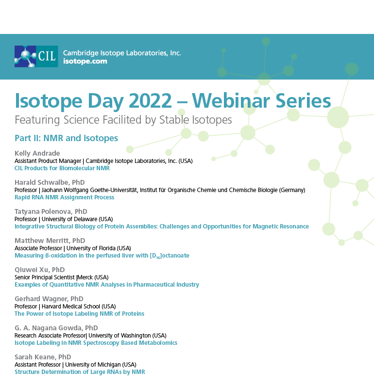 Check out this line-up of top-ranked scientists speaking at the upcoming Isotope Day 2022 - Webinar Series - #NMR and #Isotopes on October 4th. Register today. bit.ly/3UV2BMf