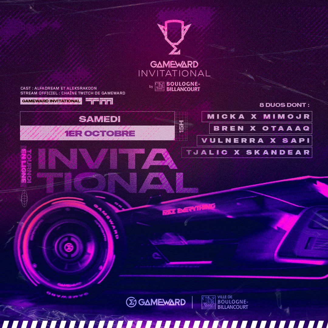 GameWardTeam's tweet image. 🏁 Invitational Trackmania by @BoulogneSports !

Voici les 4 derniers duos qui participeront à cet invitational 😍

🕦 Demain 15 h 
🔴 twitch.tv/gameward_tv
🎙 @Alfadream00 &amp;amp; @AleksRakoon 

Qui est en mesure de l’emporter selon vous ? 👀