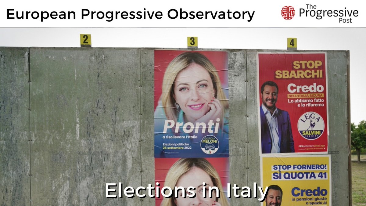 📣 Read FEPS last 🗳️European Progressive Observatory on the 🇮🇹 #ItalyElections that analyses the victory of #GeorgiaMeloni's neo-Fascist party #BrotherofItaly. With contributions by Fortunato Musella, <a href="/Poli_Eleonora/">Eleonora Poli</a>, Anna Colombo and <a href="/micheleprospero/">michele prospero</a>

progressivepost.eu/election/italy/