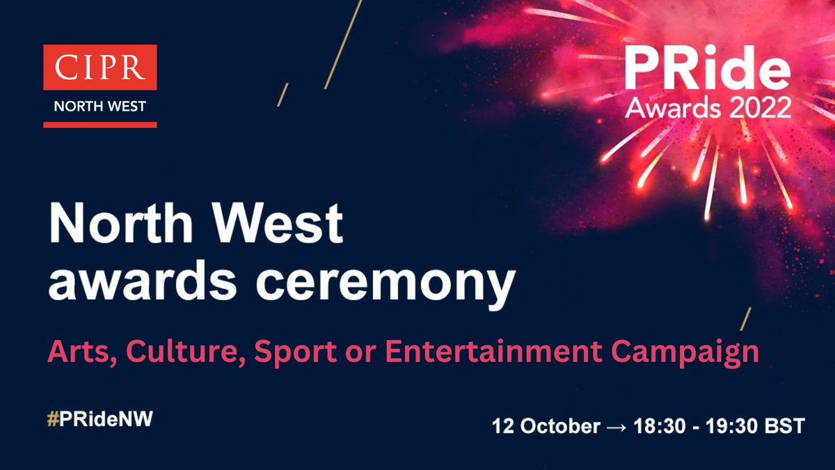 Well done to <a href="/WeAreBrazenPR/">Brazen</a> <a href="/Catapultpublicr/">Catapult PR</a> @scoop_pr <a href="/SmokingGunPR/">Smoking Gun Agency</a> for being shortlisted for the best Arts, Culture, Sport and Entertainment Campaign at this year's #PRideNW Awards. Come along on the night to find out who will be picking up a trophy 🏆 bit.ly/3dsQRzk