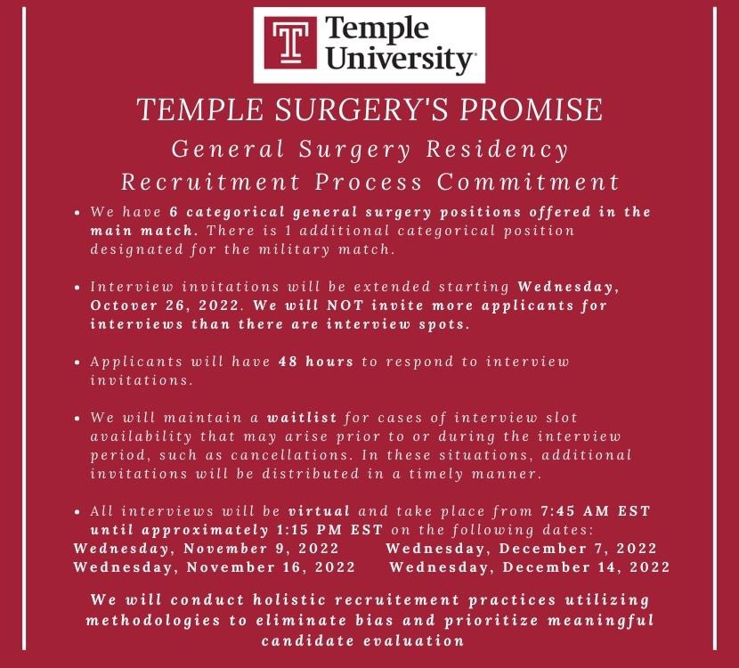 Temple Surgery Residents (@templesurgres) on Twitter photo Interview season is here. <a href="/TempleSurgery/">TUHS Dept of Surgery</a> is committed to a FAIR and TRANSPARENT recruitment process. Interview season is here. <a href="/TempleSurgery/">TUHS Dept of Surgery</a> is committed to a FAIR and TRANSPARENT recruitment process.