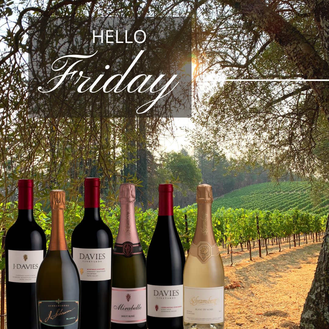 Schramsberg's tweet photo. Friday is a day to finish your goals for the week. It is a day to celebrate that which you set out to accomplish at the beginning of the week. Don’t forget to celebrate with Schramsberg & Davies wines, cheers!
🥂🍇🍷
#schramsberg #daviesvineyards #fridaywines #weekendwines https://t.co/3sgRFJXR6X