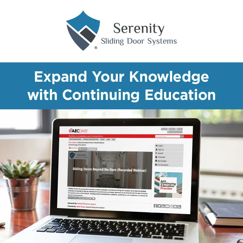At Serenity, sliders are what we do! That’s why we offer a free CE course to those looking to advance their careers. Take our self-paced course online at any time, or register for our next webinar here: buff.ly/3oVL9Zy

#AIACEU #SlidingDoorSystems #BuildingMaterials