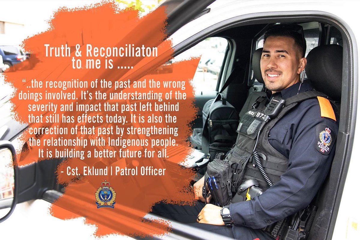 reginapolice's tweet photo. The Regina Police Service is observing the National Day for Truth and Reconciliation. We will take time today to acknowledge, to listen, to learn and to reflect. #NDTR2022 #EveryChildMatters https://t.co/lzw9jE6t9V