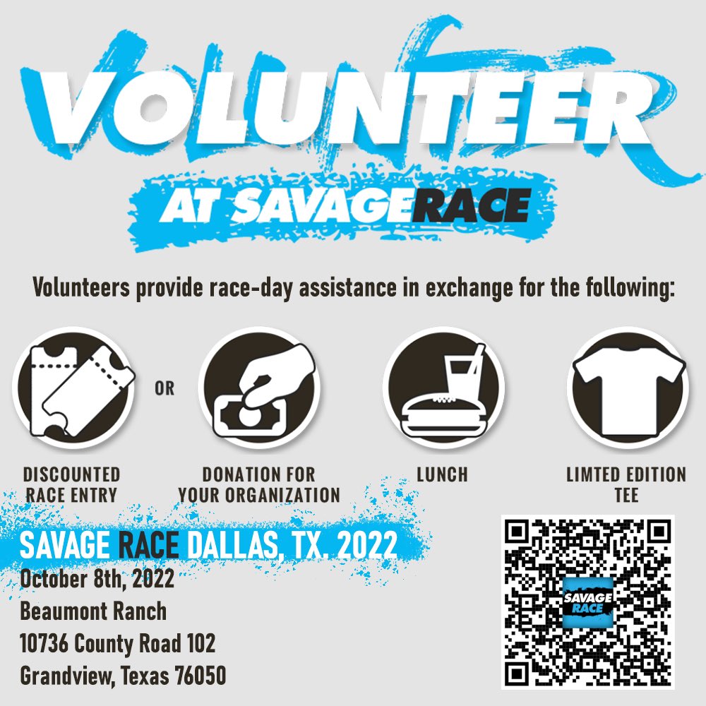 LSSOCR's tweet image. Wanna earn a race discount the old fashion way?!? Volunteer at @SavageRace in Dallas, Texas. Savage Race relies on the help of volunteers from the local community. Snap the QR code or visited savagerace.com/get-involved/ for more detail. #txocr #lss