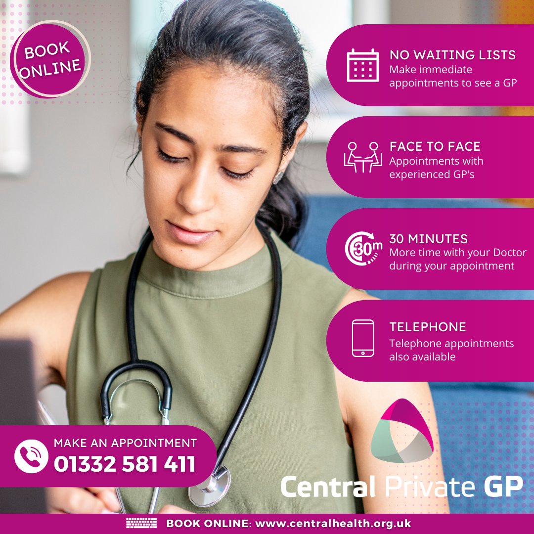 central_health's tweet photo. Private GP appointments available tomorrow in Derby. Please book here: https://t.co/E0EQKjG6Fj 
#Derbyshire #Nottingham #Doctor https://t.co/w3ocjCKACc