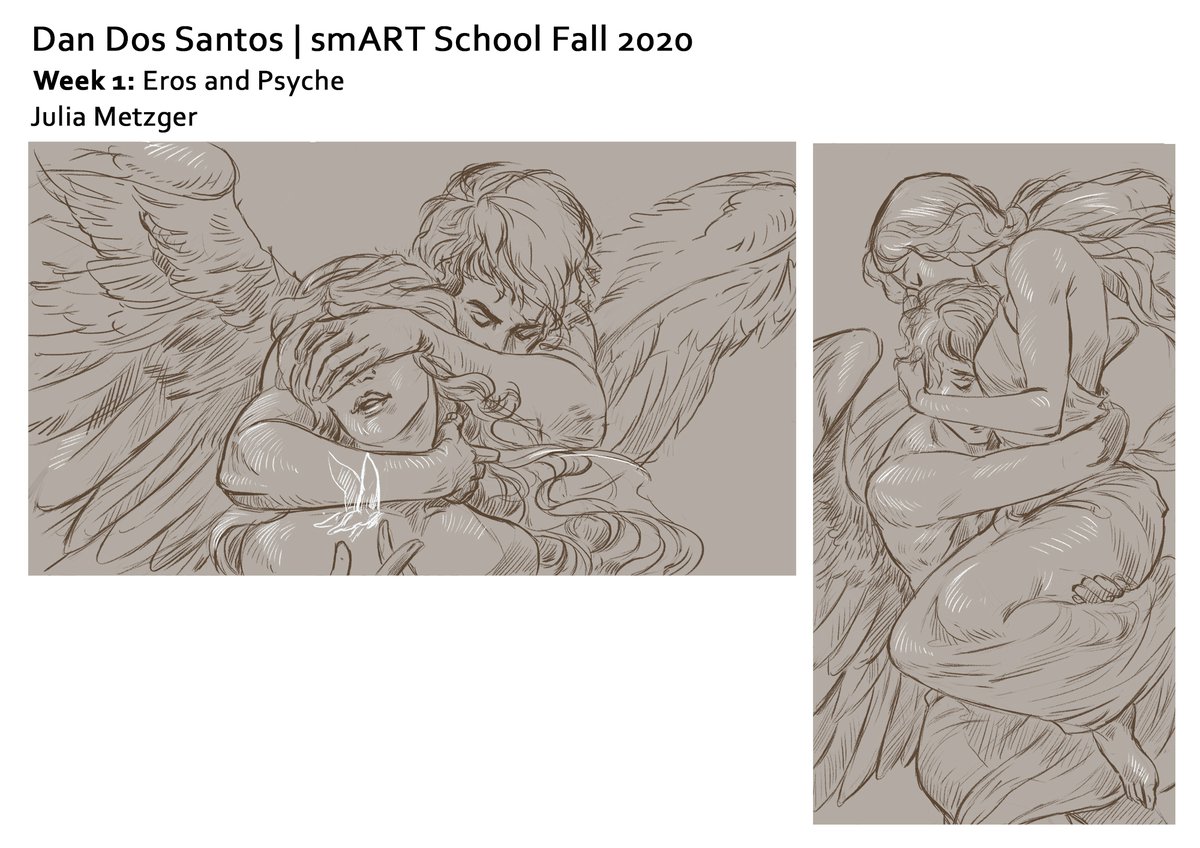 From the first batches of thumbnails I chose these two to turn into more detailed sketches. Both come from the angle of them not seeing each other - thus the eyes closed or hidden. I still like these drawings, but as you can guess - we kept pushing from here :D 