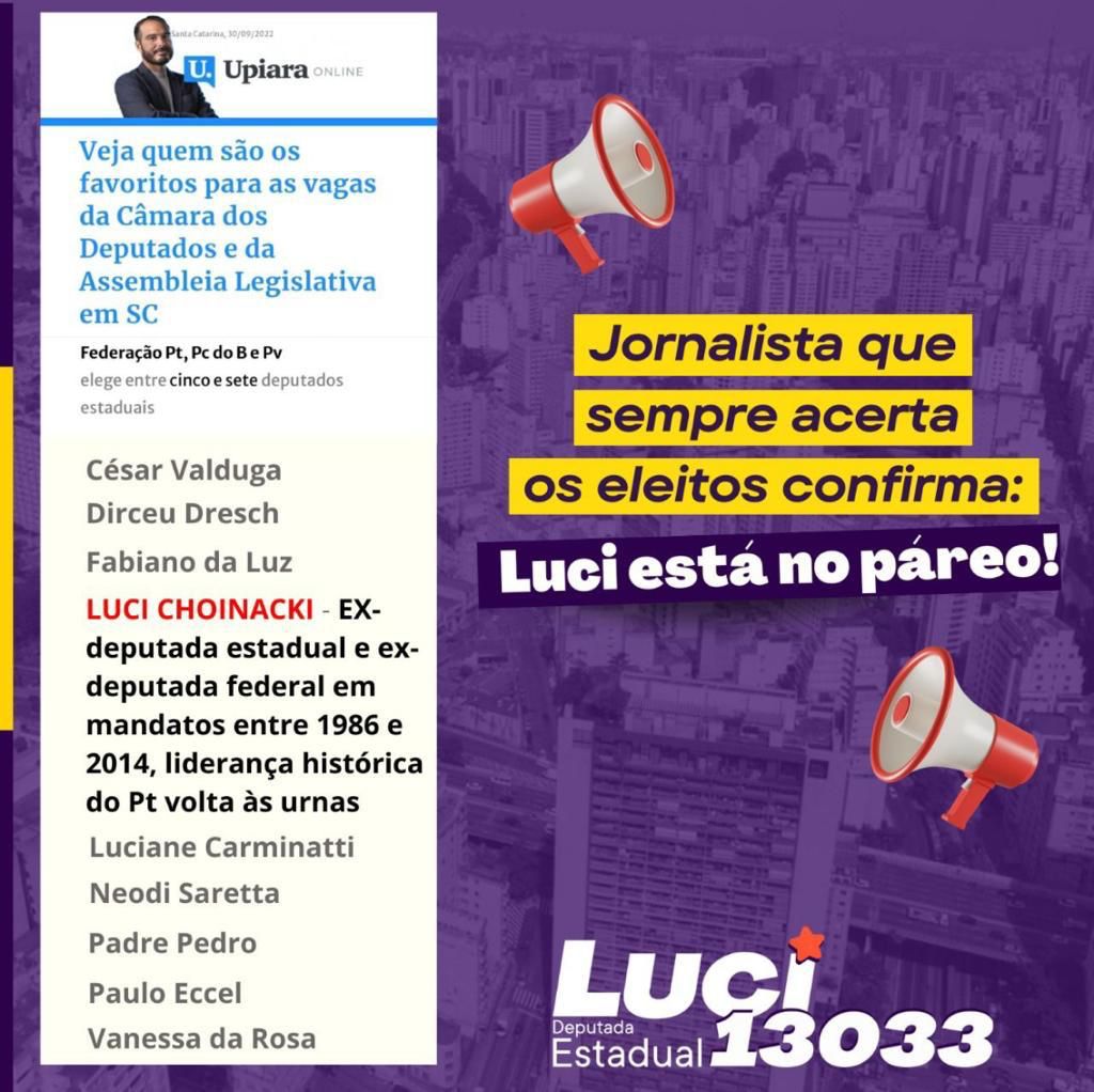 ChoinackiLuci's tweet photo. Upiara (quase) sempre acerta os eleitos na véspera.
Estamos na reta final para fazer valer a Esperança por um Brasil melhor.
Vamos eleger #LulaNo1ºTurno
#luci13033
#timeluci https://t.co/wwj4xhzj8K