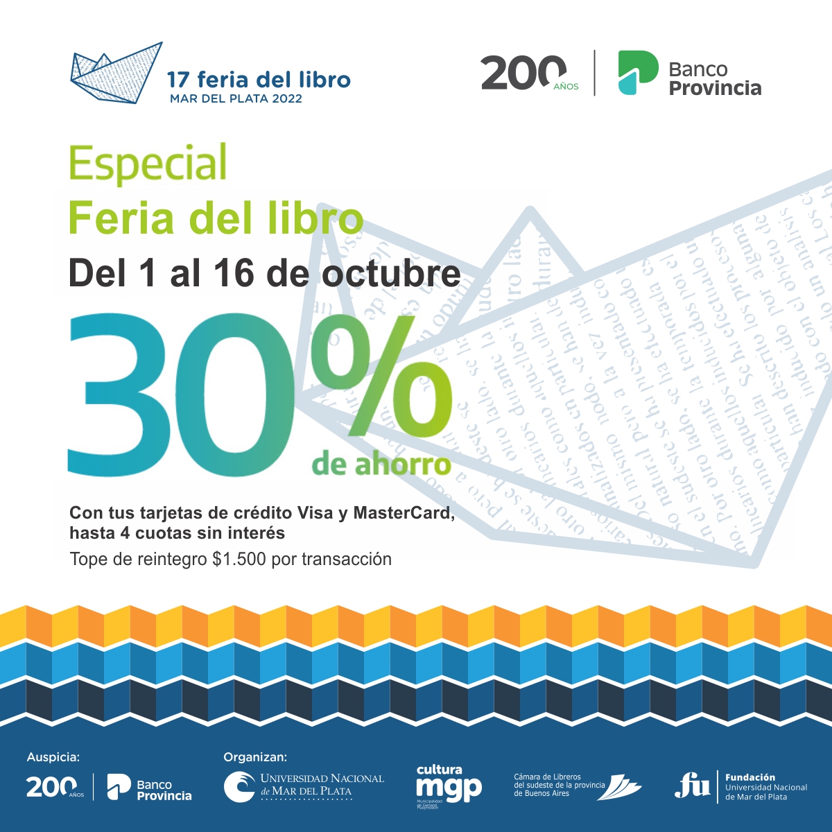 ¡Notición! 👉🏼📚Tanto en los stands de la Feria en el Centro Cultural Estación Terminal Sur como en los locales de librerías que participan, a partir de mañana podés aprovechar esta promo del Banco Provincia. ¡Es tiempo de leer!