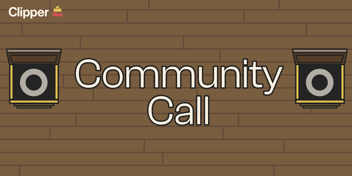 Clipper_DEX's tweet photo. Come join Clipper Discord #mainstage in 45 minutes to participate in September's Community Call.  We'll have @MarkLurie and @drewtozer to talk about upcoming architecture changes to best protect our Community.  Plus recent happenings and upcoming events! See you soon! 💪 https://t.co/oGQzMT7ROg