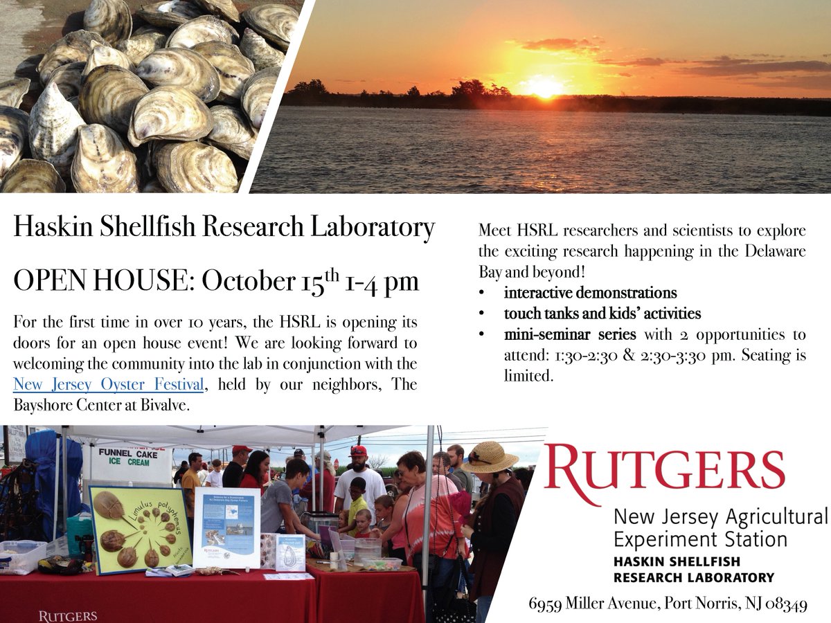 We are having an Open House - come visit the lab Oct. 15th, and check out the New Jersey Oyster Festival (njoysterfestival.com) while here.