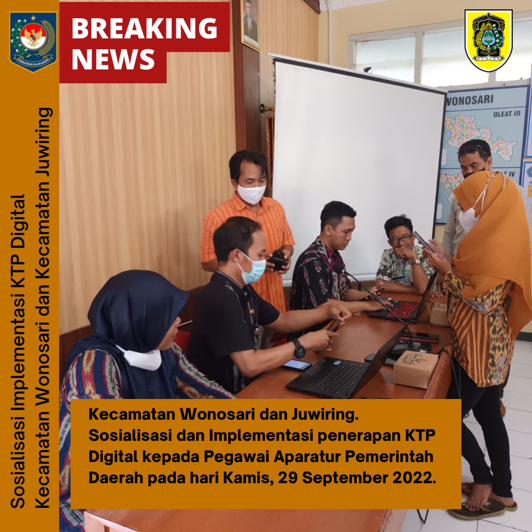 dukcapilklaten1's tweet photo. Sosialisasi implementasi KTP Digital pada hari Kamis, 29 September 2022 dilaksanakan secara bertahap oleh seluruh pegawai dan Pejabat ASN dari Kecamatan Wonosari dan Kecamatan Juwiring. https://t.co/K6JQtCJKyt