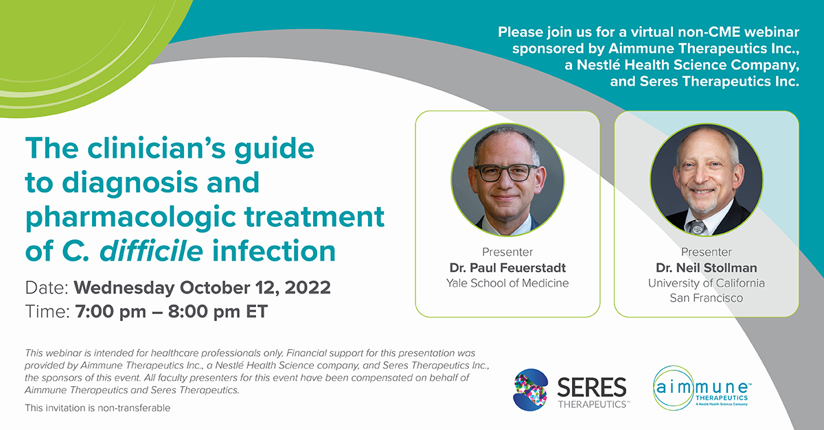 Join us on Wednesday October 12 at 7.00pm ET to hear <a href="/DrPaulGastro/">Dr Paul Gastro</a> and <a href="/DrStollman/">Dr. Neil Stollman</a> present ‘The Clinician’s Guide to Diagnosis and Pharmacologic Treatment of C. difficile Infection’ before discussing your questions. This webinar is for HCPs only.
bit.ly/3SFti5C