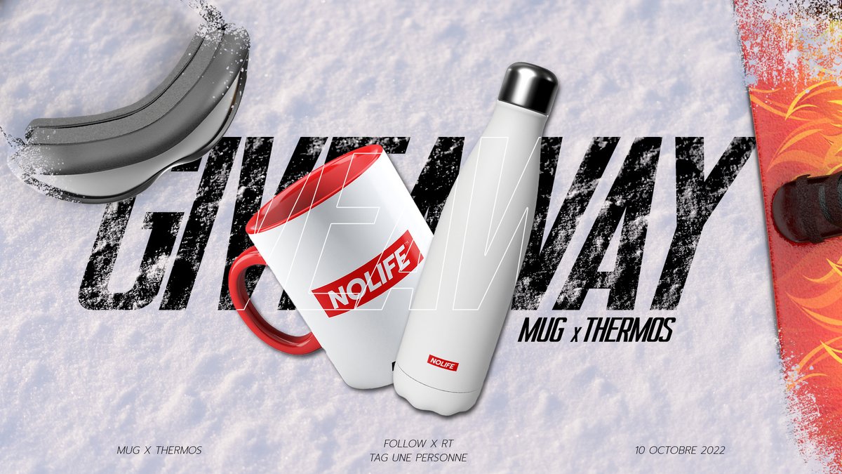 🎁 #GIVEAWAY Mug (personnalisable) X Thermos #NOLIFE 🎟 Pour participer : → Follow @NolifeClothes → RT → Mentionne 1 ami(e) qui gagnera également un pack Mug/Thermos (si tu remportes le giveaway) 🚨 𝗧𝗔𝗦 + 𝗡𝗼𝘂𝘃𝗲𝗹𝗹𝗲 𝗮𝗻𝗻𝗼𝗻𝗰𝗲 : 𝟭𝟬/𝟭𝟬/𝟮𝟮