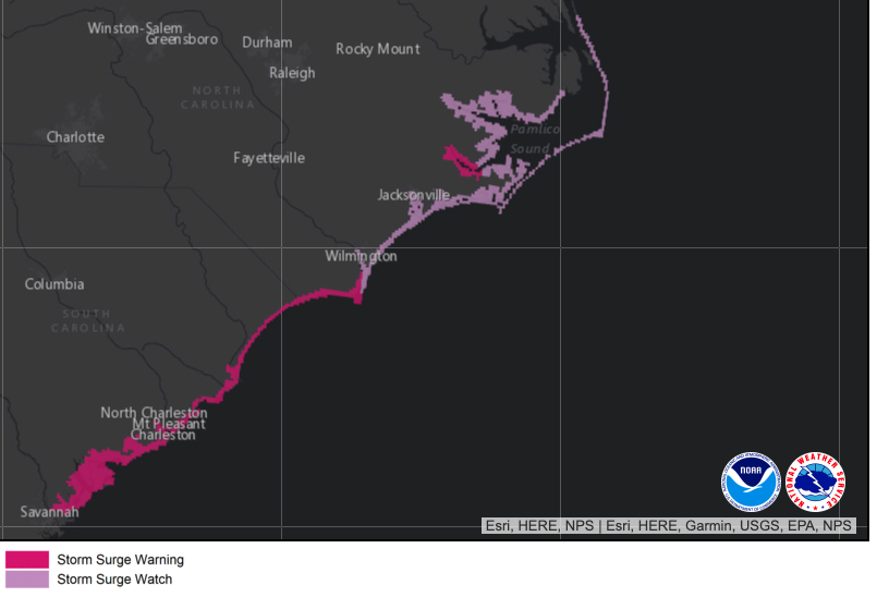 NWS's tweet photo. Hurricane #Ian will bring with it the danger of life-threatening storm surge today along the coasts of the Carolinas within the Storm Surge Warning areas.

Find and follow your local NWS forecast office at https://t.co/GWrG0hCgjd https://t.co/07KaMiv4H5