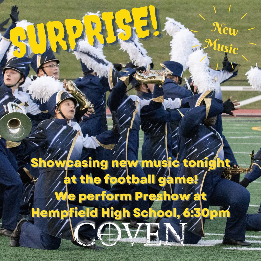 PMMarchingUnit's tweet photo. Tonight the Penn Manor Marching Unit will showcase new music at the away football game. We will be performing PRESHOW tonight when @pennmanorcomets will take on @hempfieldsd at Hempfield High School. Be there at 6:30 tonight to see us show off some new stuff!
#PMMarchingUnit https://t.co/29meJSWU5O