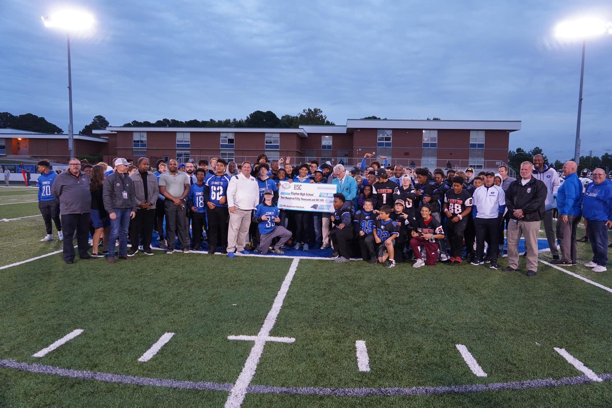 Last night we celebrated the completion of the artificial turf field project at Clayton High School with the @Clayton_Comets, @jocogovNC, @JCPS_NC, and the @Panthers