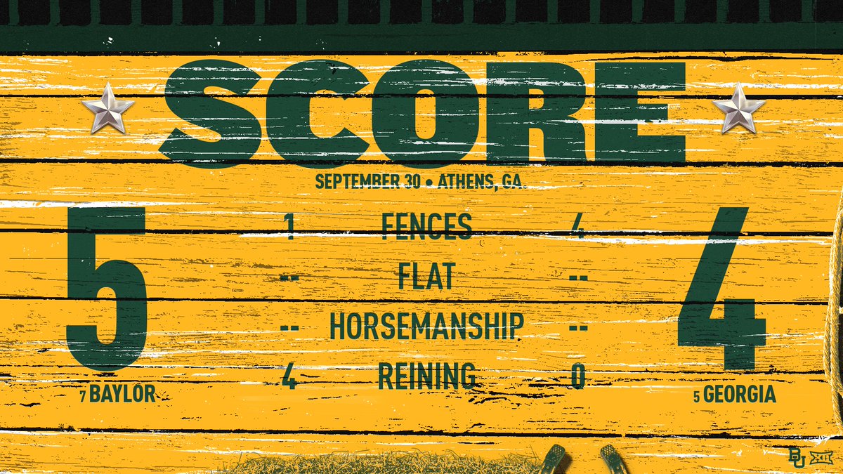 BaylorEQ's tweet photo. A shutout in Reining gives the Bears a halftime lead! 👏

#SicEm 🐻💚💛 https://t.co/A56M0X08EE