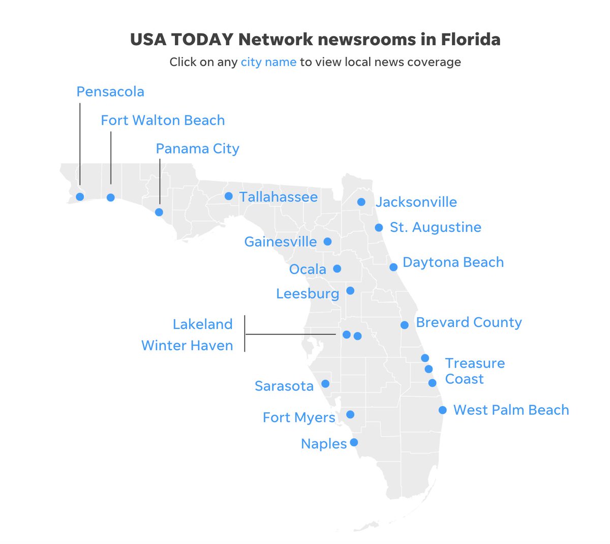 nicole_carroll's tweet photo. The @USATODAY Network has 18 daily news sites in Florida. In this story (https://t.co/C1kNMiu25F), you can scroll over this map to see local Ian coverage from each. Paywalls are down at this time, but you can support ongoing local journalism with your subscription (+ our thanks). https://t.co/ChnNPTifVx
