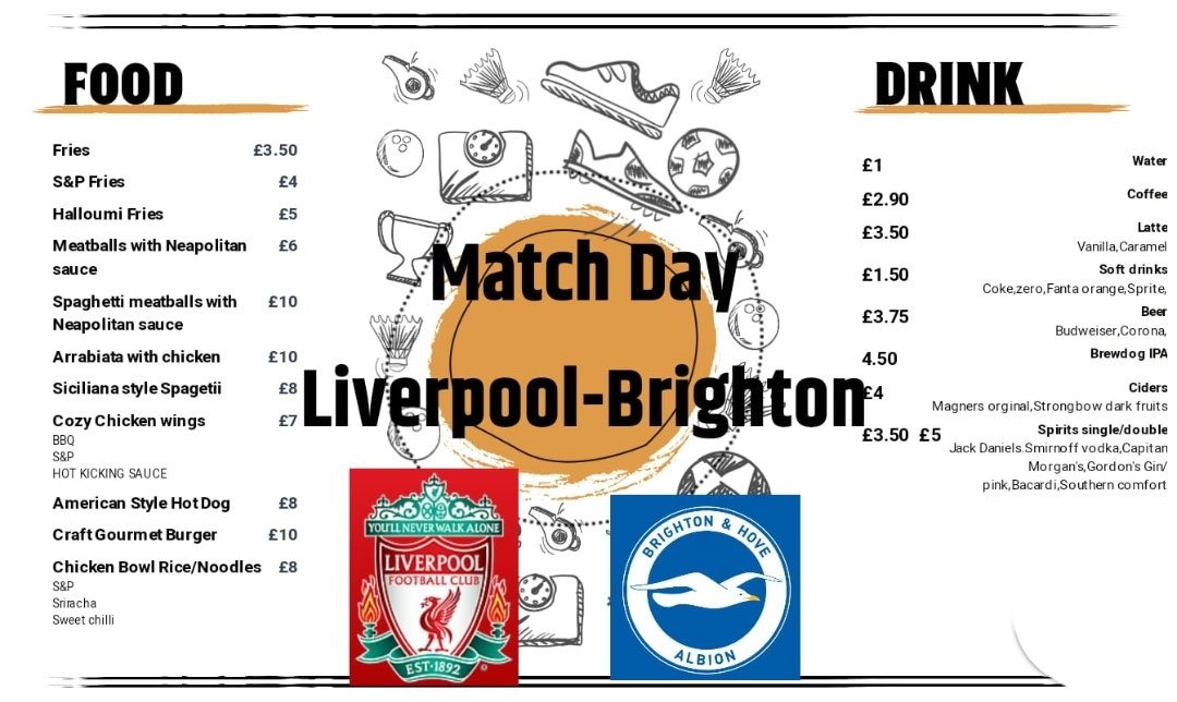 LiverpoolEatery's tweet photo. Come eat at liverpool eatery, on a very popular football night!! #Food #foodblogger #drinks #drunk #football #Liverpool #brighton #livefootball #Food #breakfast #yummy #nomnom #yumyum #fries #meatballs #Italian #American #bistro #beer #cheap https://t.co/xURu2XZFq0