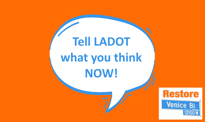 RestoreVeniceBl's tweet photo. Last Day to Take LADOT Venice Blvd Survey! - LADOT is placing emphasis on this survey, so please share your opinions there TODAY. Link: https://t.co/2icDJrNIVP  Make sure all your family members, friends &amp; neighbors have taken this survey too. #noroaddiet https://t.co/FBVCFbNREI https://t.co/OJuUs7LTOZ