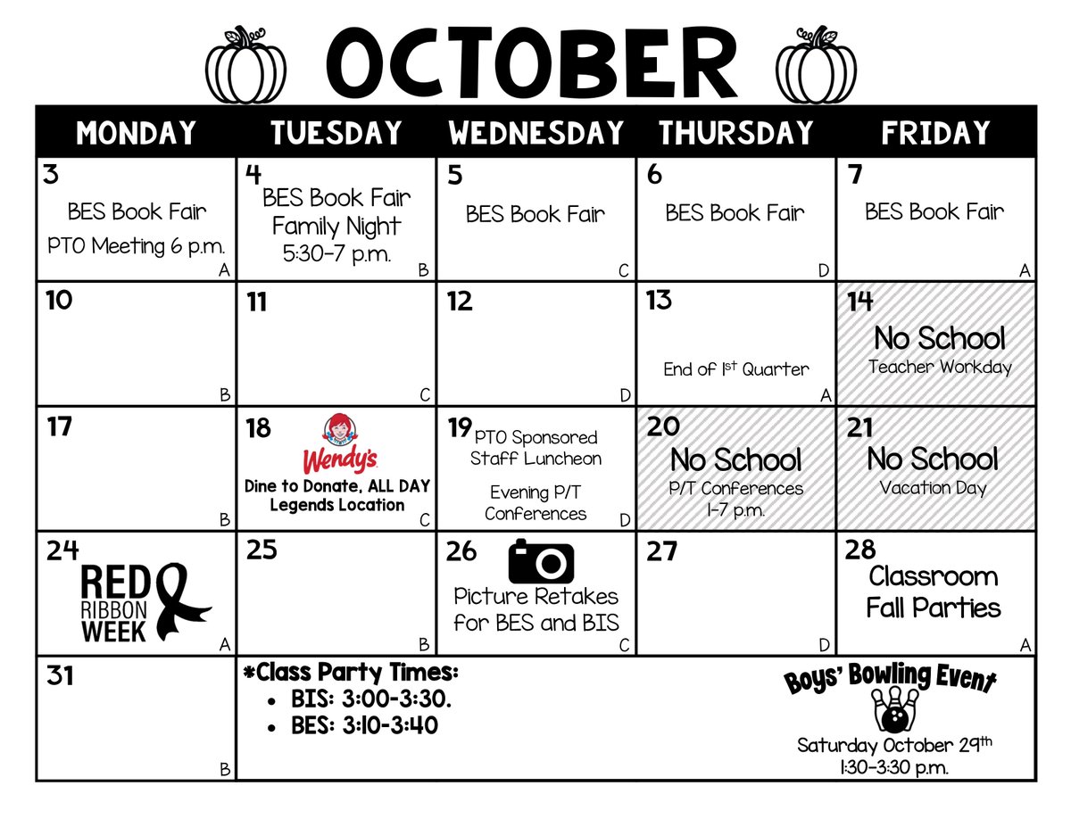 bluejaypto's tweet photo. It's almost October!💙 Our next PTO meeting is Monday at 6:00 and we would love for you to join us! 💙 Basehor Elementary will be hosting the Scholastic Book Fair next week. Tuesday night is Family Shopping Night from 5:30-7 p.m. 
Printable calendar here: https://t.co/nawwkZ6oB3 https://t.co/0ImxXxSZRx