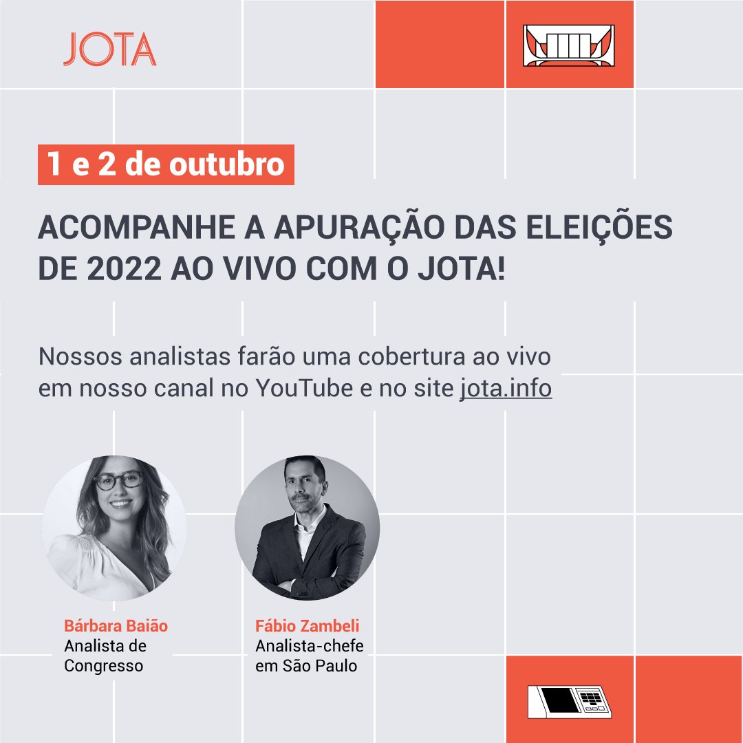 JotaInfo's tweet photo. ELEIÇÕES 2022: acompanhe com os analistas do JOTA os principais eventos políticos que precedem uma das eleições mais importantes da história da democracia brasileira!

Cobertura ao vivo das eleições, com análises da apuração em tempo real: https://t.co/T1CsWSrRtX https://t.co/hNJVdQ0eo4