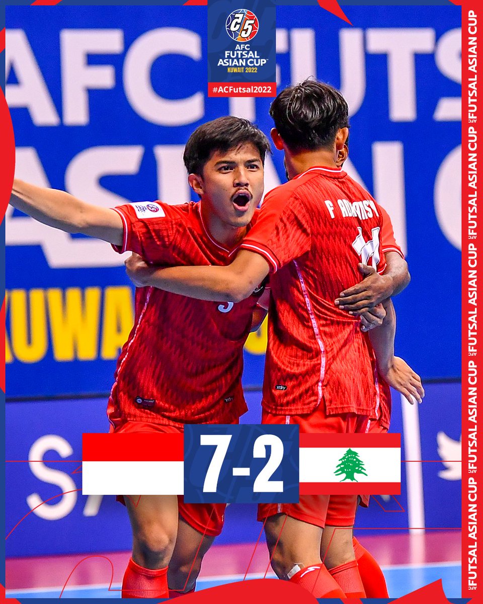 FT: 🇮🇩 Indonesia 7-2 Lebanon 🇱🇧

Indonesia claw back from an opening day defeat to register their first win and Group C is now 🔛🔥

#ACFutsal2022 | #IDNvLBN