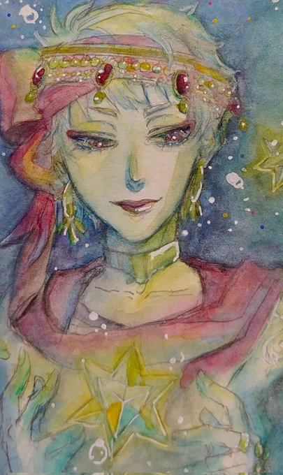 折角なので、イラストのアップとメイキング。今回使った画材を。

紙はvifArt水彩紙の細め。
ペン入れはせず、シャーペン描きのまま着色。
絵の具はホルベイン透明水彩。

コンポーズブルー
コバルトブルーヒュー
プルシャンブルー
ミネラルバイオレット 4色を中心に😊

とっても楽しかったです✨ 