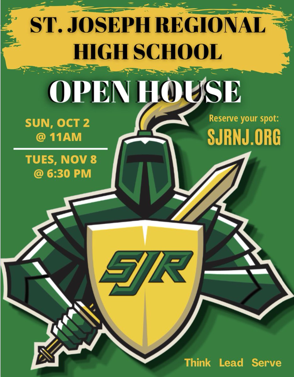 SJRHighSchool's tweet photo. Come visit SJR this Sunday!
Open House October 2nd begins at 11am.

#GreenKnights #SJRClassof27 https://t.co/UW5qPIt8Lz