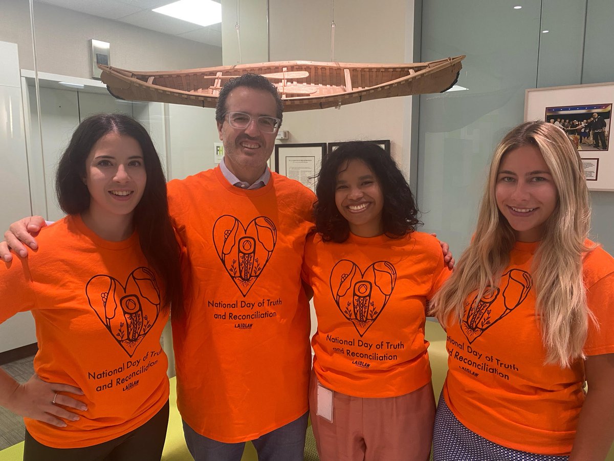 In honour of #NationalDayForTruthAndReconciliation, Laidlaw staff are wearing orange shirts designed by Claire Shannon-Akiwenzie, proud member of the Chippewas of Nawash Unceded First Nation in Neyaashiinigmiing, ON. 1/2