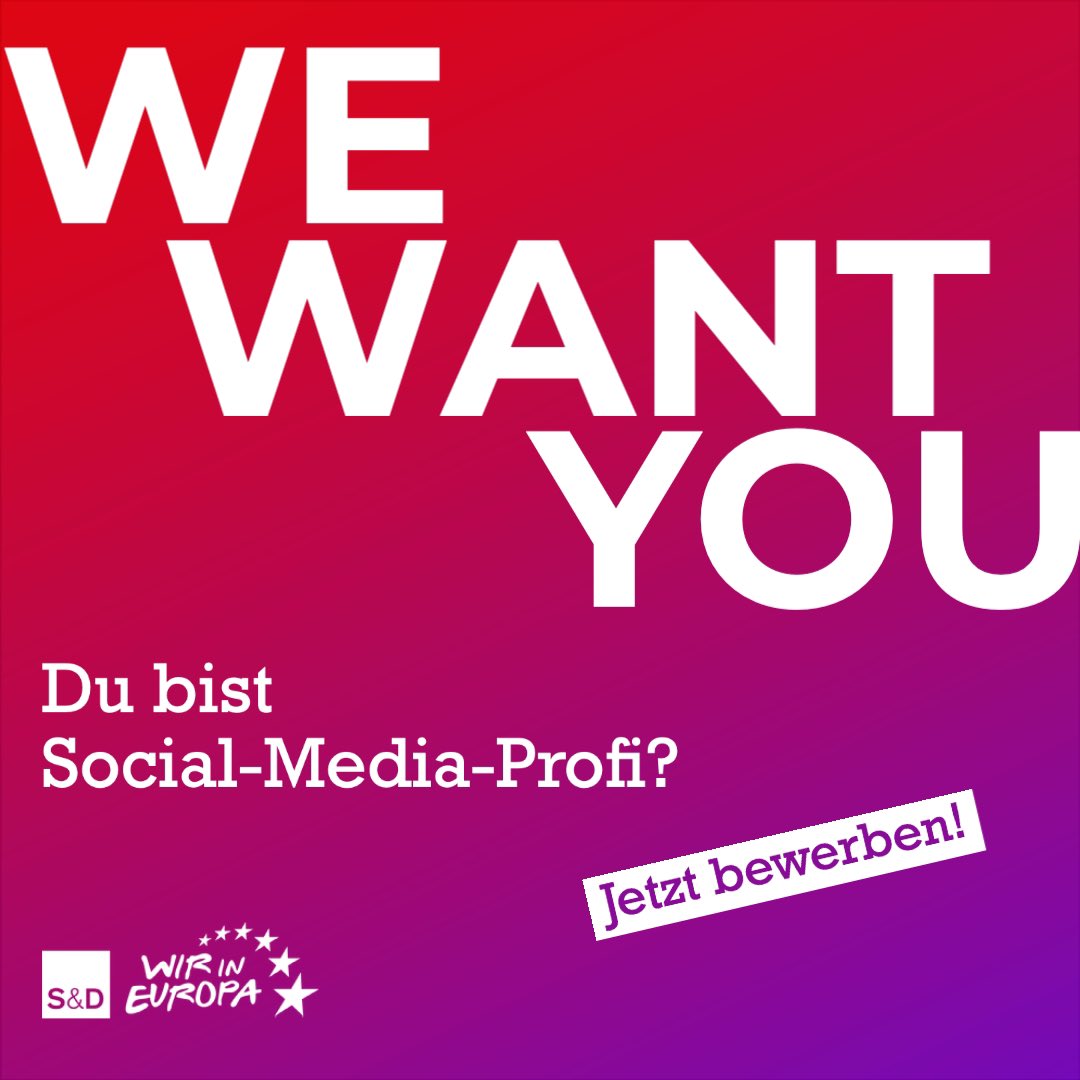 SPDEuropa's tweet photo. Wir suchen Verstärkung!
Du bist Social-Media-Profi und hast Lust, an unserer Vision eines starken, sozialen und nachhaltigen Europas mitzuarbeiten? Dann bewirb dich bis Sonntag, 23. Oktober und werde in Berlin Teil unseres Teams.👇 https://t.co/6ZAEUH9fAW