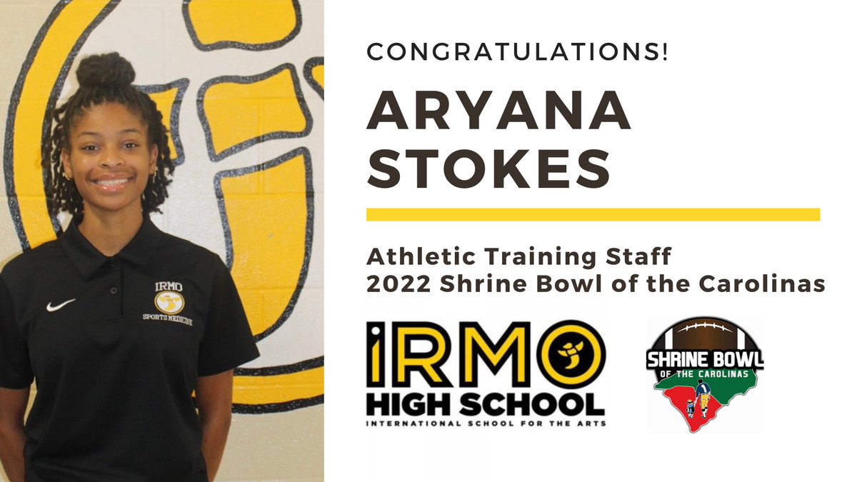 LexRich5Schools's tweet photo. 🎉🏈 Congratulations to @IrmoSportsMed student, Aryana Stokes, from @IrmoHigh for being selected as 1 of 2 students in the state of #SouthCarolina to serve on the 2022 @ShrineBowlNCSC athletic training staff! More: https://t.co/pfto17ogHH #IrmoStrong #CTEInSC #OurD5Story #IrmoSC https://t.co/rG3SmtH1l6