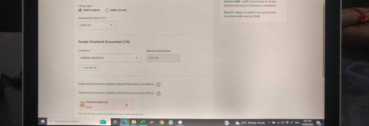N2009V's tweet photo. @IncomeTaxIndia we are facing errors in uploading the Tax Audit reports for our clients.pls check couple of screenshots attached for your reference https://t.co/fvVd2mo3s8