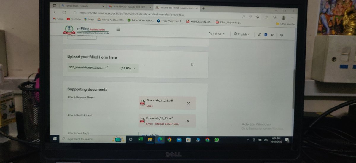 N2009V's tweet photo. @IncomeTaxIndia we are facing errors in uploading the Tax Audit reports for our clients.pls check couple of screenshots attached for your reference https://t.co/fvVd2mo3s8