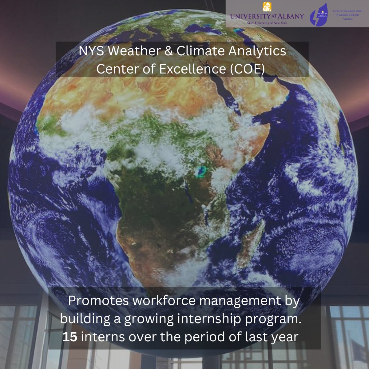 UAlbanyWxCOE's tweet image. Weather &amp;amp; Climate Analytics Center of Excellence (COE) highly encourages intern success with programs promoting interns. Past interns have received employment or are pursuing advanced education.
#weatheranalytics #internpromotion #opportunity #internsuccess #internships