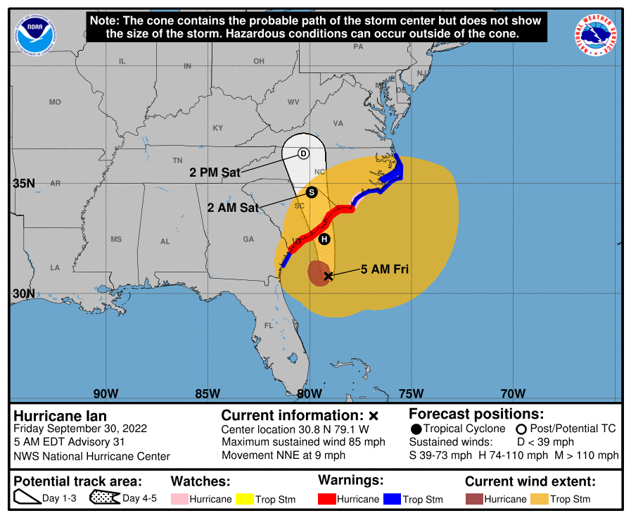 EmaSevier's tweet photo. The remnants of Hurricane Ian will track north and weaken as it approaches the southern Appalachians Tonight and Saturday. Rain chances increase this afternoon with the highest chances tonight through Saturday.
Visit https://t.co/vW4KGmWnMa to sign up for CodeRed Notifications. https://t.co/FGTnWlga0J