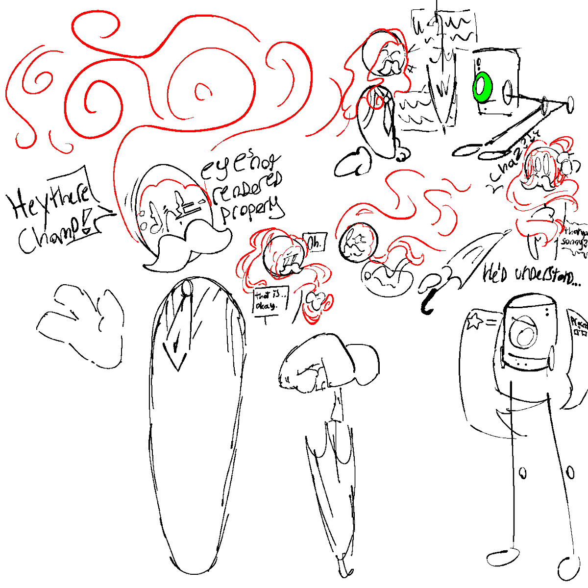 Lemondemonfan11's tweet photo. oh our gobs vvr2 and vvr1 ocs!!!
lolly is themed after maple leaves, seeds, and a dissapointment for everything. and this is ThisGuy. It's intended to be like a scarf, humanish, grandpa/dad thing. just gonna call it ThisGuy for now.
 #virtualvirtualreality https://t.co/CEZdbqtAGh