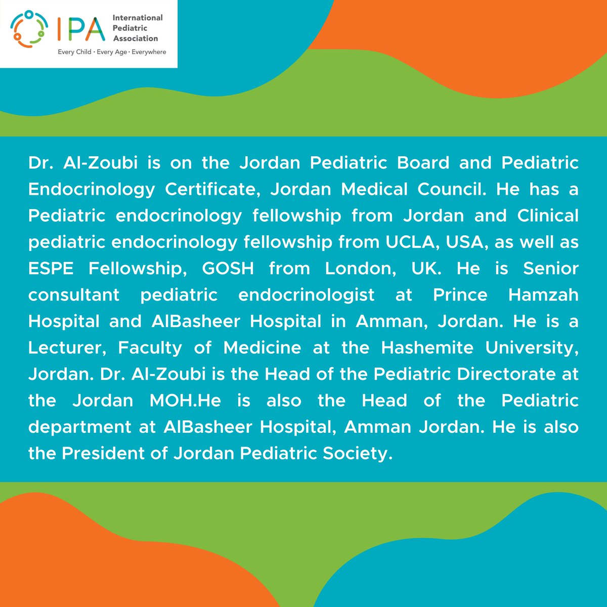 IPAWorldorg's tweet photo. Meet our esteemed moderator!
IPA is proud to introduce Dr. Basim Al-Zoubi from Jordan as a moderator for "The Development of Newborn Screening: Moving Beyond the 1960’s" webinar.
Register via the following link: https://t.co/EbPmX2o4JO
#IPA #IPAWebinar #EnverHasanoglu https://t.co/8d4L49zjqH